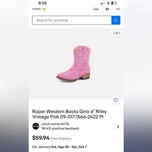 Roper kids pink cowboy boots sz 8